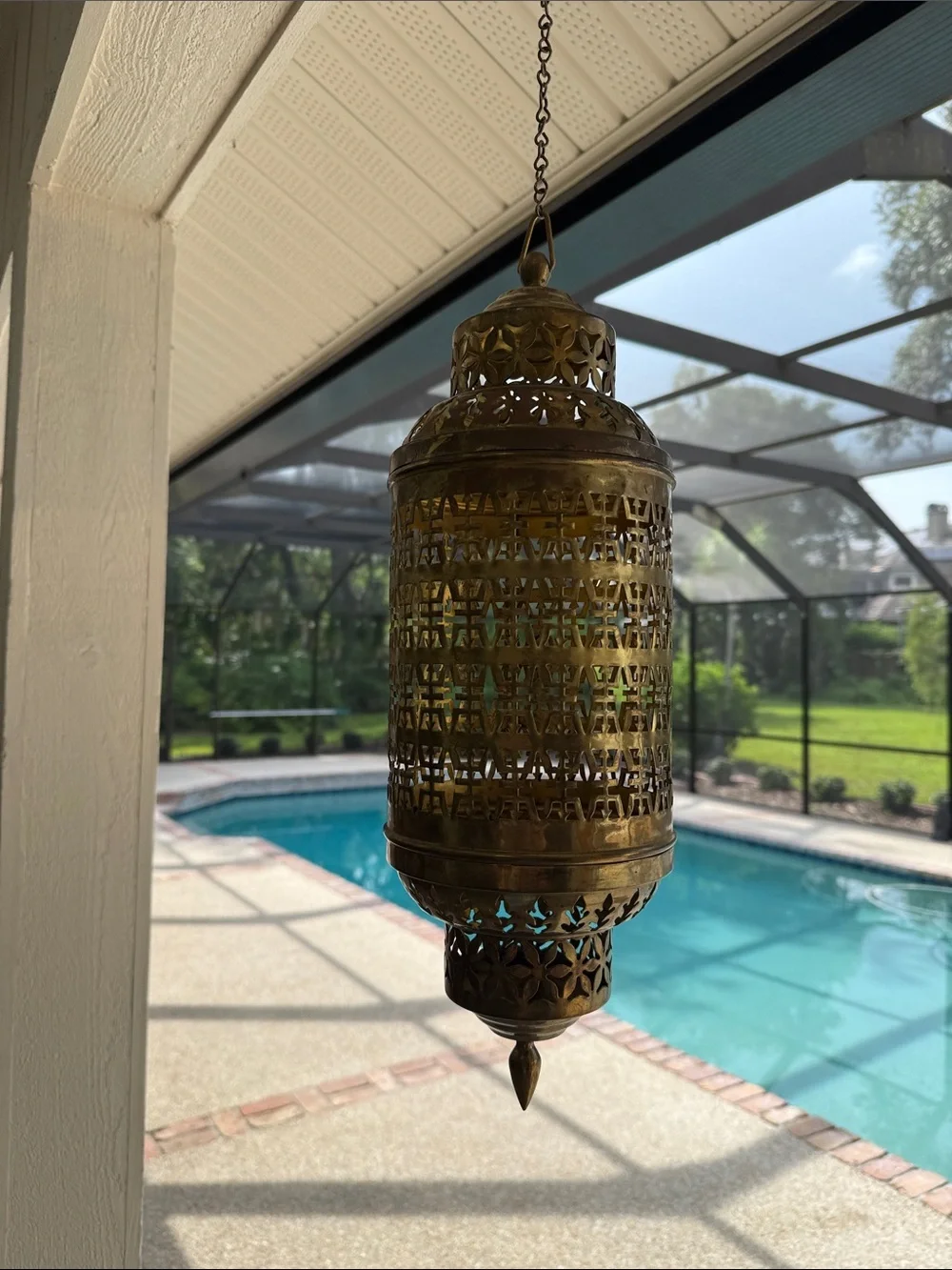 Mid Century Moroccan  Brass Hanging Lantern -